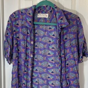 Rowdy Gentleman Fish Patterned Purple Casual Button Down Shirt
